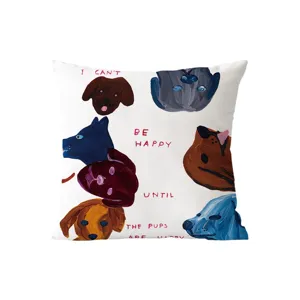 Housse de coussin décorative avec illustration de chiens mignons, style artistique amusant.