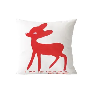 Cute red deer throw pillow cover, healing art design cushion for sofa living room home decor style.