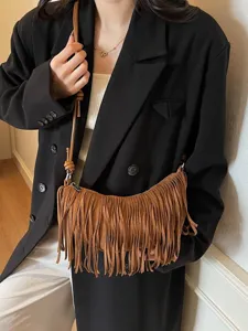 Womens Brown Suede Fringe Crossbody Bag Stylish Tassel Shoulder Hobo Handbag Daily
