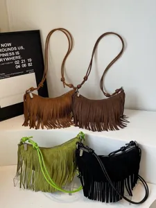 2025 new women suede fringe crossbody bag stylish shoulder handbag commuting casual textured purse