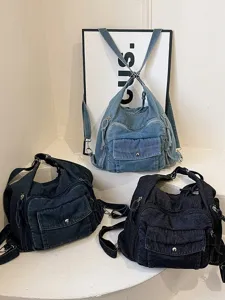 Stylish denim backpack for women casual multi-function shoulder bag travel daily use main view