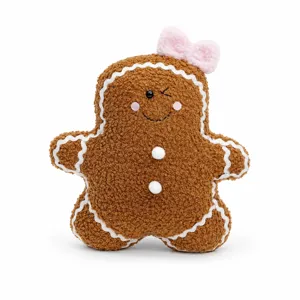 Niedliches Weihnachts-Lebkuchenmann Plüschkissen mit Schleife, weiche Feiertag Deko