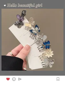 Sweet butterfly hair claws set featuring sparkling rhinestones and elegant opal floral designs.