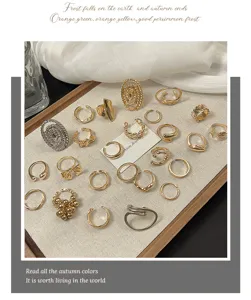 Trendy vintage open gold rings set, minimalist aesthetic alloy fashion knuckle rings.