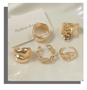 Minimalist open gold ring set, trendy fashion jewelry for women everyday wear.
