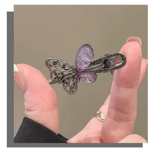 Sweet butterfly hair clip with rhinestones and purple wing detail, perfect for daily wear.