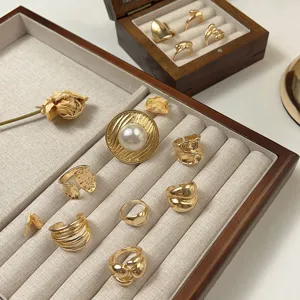 Vintage gold open rings set for women retro chunky metallic statement finger jewelry accessories