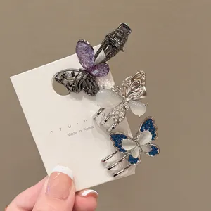 Sweet butterfly hair clips set featuring rhinestone claw clips and duckbill clip for women.