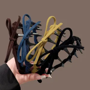 Korean Style Fabric Wavy Headband With Teeth Non Slip Face Washing Hair Hoop Velvet Bow Hair Accessories For Women