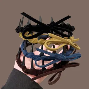 Korean velvet wavy hair hoop with teeth non-slip face washing headband multi-color bow hair accessories