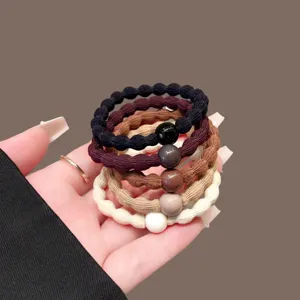 Simple pearl bean hair ties set, high elasticity durable braided hair ropes for women ponytail.