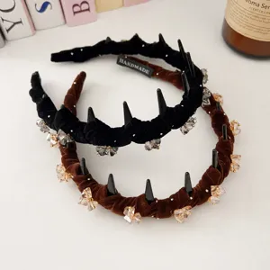 Velvet rhinestone spiked headband for women anti-slip hair hoop fashion accessories.