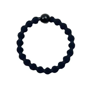 Simple black wavy hair tie with bead, high elasticity durable hair rope for daily use.