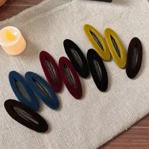 French flocked oval hollow BB hair clips set, stylish autumn winter bangs accessories.