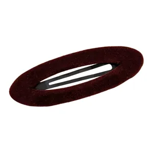 French flocked oval hollow BB hair clip, dark brown velvet barrette for women's side fringe.