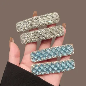 Women Rhinestone Hair Clip Sparkling Crystal Snap Hairpins Geometric Rectangular Hair Accessories For Daily Styling