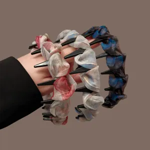 Wavy multi-tooth headband sweet chiffon hair hoop non-slip face washing hair accessories for women