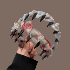 Floral chiffon spiked headband women vintage anti-slip hair hoop daily fashion hair accessory
