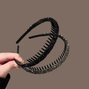 Black rhinestone teeth headband for women non-slip hair accessory fashion washing face.