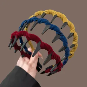 Serre-tete en velours coreen avec dents bandeau cheveux colore mode pour femmes chic tous jours