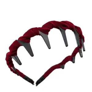 Bandeau en velours coréen à dents rouge foncé cerf-tête pour femme maquillage et lavage