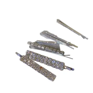 Set di mollette per capelli con strass brillanti, fermagli argentati per frangia e acconciature.