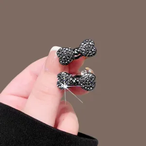 Mini grey rhinestone bow hair clip side clip sweet cute fringe clip for women daily wear