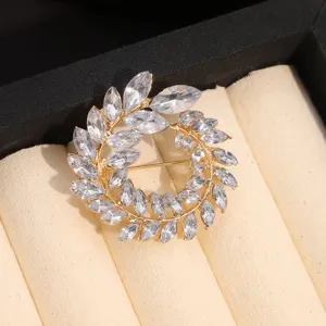 Exquisite Wheat Ear Ring Brooch Alloy Rhinestone Sparkling Crystal Suit Collar Pin Fashion Jewelry For Women