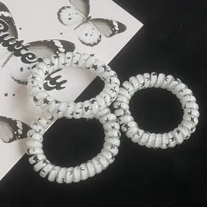 Elastico per Capelli a Spirale con Stampa Stelle Nero e Bianco Fermacoda Accessori per Capelli Donna