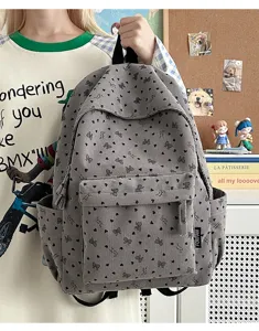 Korean style print large capacity corduroy backpack lightweight student school bag.