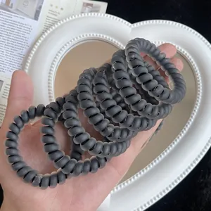 Mat zwarte telefoondraad haarelastiekjes, hoge elasticiteit spiraal haarbanden voor paardenstaart.
