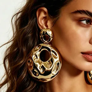 Retro Geometric Hollow Out Hammered Drop Earrings Alloy Avant-Garde Statement Earrings Fashion Jewelry For Women