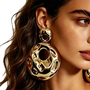 Vintage hammered hollow gold statement earrings for women, bold minimalist chunky metal jewelry