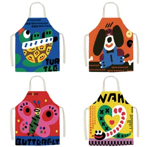 Multicolor Cartoon Animal Print Waterproof Apron Sleeveless Halter Neck Kitchen Cooking Baking Apron For Adults And Kids