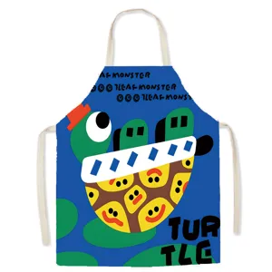 Cotton linen kitchen apron cute cartoon turtle pattern sleeveless baking cooking home cleaning dress