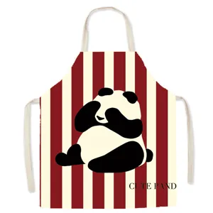 Cute panda apron with red white stripes, kitchen cooking anti-oil bib for adults and painting.