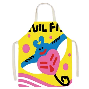 Dopamine cartoon stingray cotton linen apron for kitchen cooking and baking household use.