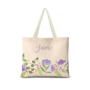 Sac cabas en toile avec imprimé floral aquarelle et lettrage June pour femmes quotidien.