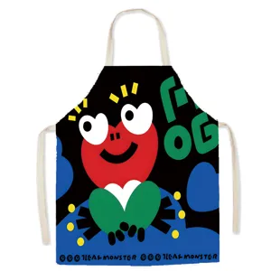 Dopamine cartoon animal linen kitchen apron, cute sleeveless baking cooking housework bib.
