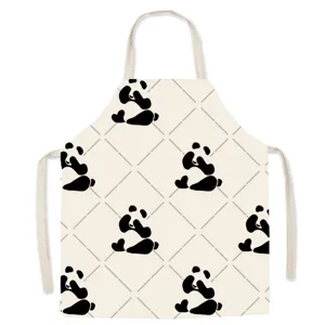 Cute panda kitchen apron for cooking, cotton adult baking bib with adjustable neck strap.
