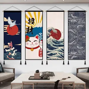 Peinture murale suspendue en tissu ukiyo-e japonais décor pour salon bureau tapisserie