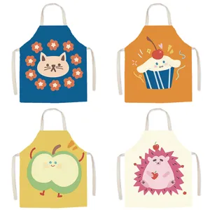 Cute Cartoon Printed Kitchen Apron Waterproof Polyester Sleeveless Cooking Apron For Adult And Kids Home Cleaning Bib