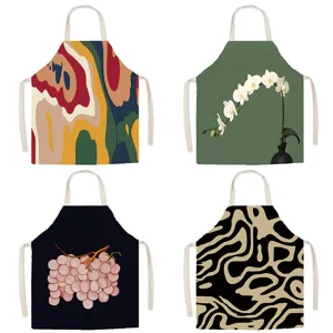 Nordic Artistic Print Kitchen Apron Cute Cartoon Baking Cooking Bib Apron Household Cleaning Smock