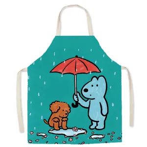 Cute cartoon dog bear print cotton linen sleeveless kitchen apron for home cooking anti-fouling