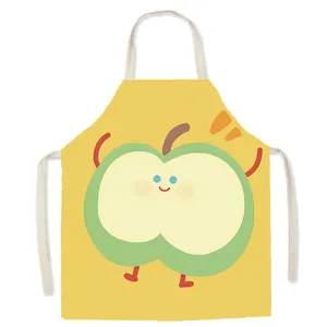 Cute kitchen apron with green apple print, comfortable fabric, anti-fouling cooking tabard.