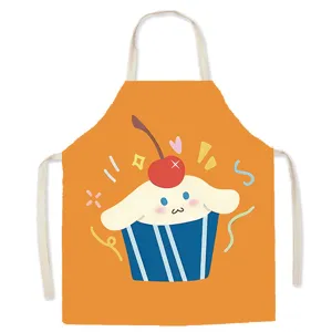 Cute cartoon kitchen apron with sweet dessert print, comfortable cotton fabric cooking smock.