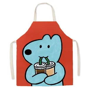 Cute cartoon dog pattern cotton linen kitchen apron detail view, perfect home cooking accessory.