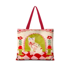 Sac cabas en toile imprimé artistique, sac épaule chat mignon pour femme au quotidien.