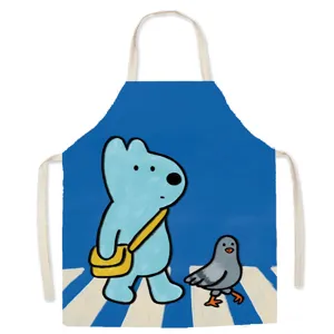 Cute cartoon cotton linen sleeveless apron for kitchen cooking and baking household use.