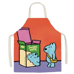 Cute cartoon cotton linen sleeveless apron for kitchen cooking baking anti-fouling smock